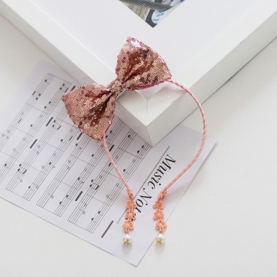 Summer Crystal - Sequin Bow Headband with Pearl Earring Pendants - 1 Pack - image 3