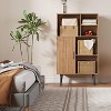 4-Tier Mid-Century Bookcase w/ Door & Legs, Walnut Cube Storage Organizer for Living Room, Bedroom, Home Office - 3 of 4