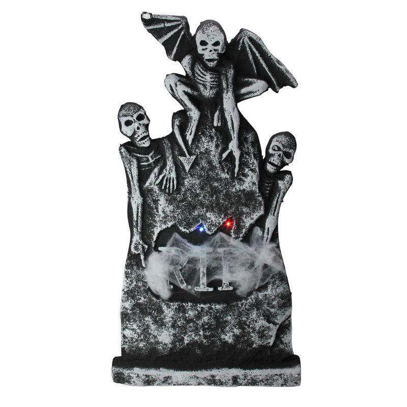 Northlight 29" Prelit Tombstone with Winged Skeletons Halloween Decoration- Gray/Black, 1 of 3