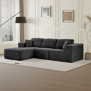 Dovelina Modular Plush Corduroy Sectional Sofa 3-Seat Sofa,Modern Comfy Upholstered Sofa L-Shape Couches with Soft Pillows - 1 of 4