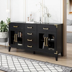 6-drawer and 2-Cabinet Retro Sideboard with Extra Large Storage Space, with Gold Handles and Solid Wood Legs, for Kitchen and Living Room - 1 of 4