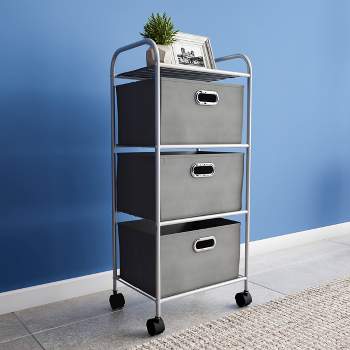 Rolling 3 Drawer Cart - Fabric Bin Storage Cart with Wheels and Metal Frame  Closet Drawers for Clothes, Home, or Office by Lavish Home (Gray)