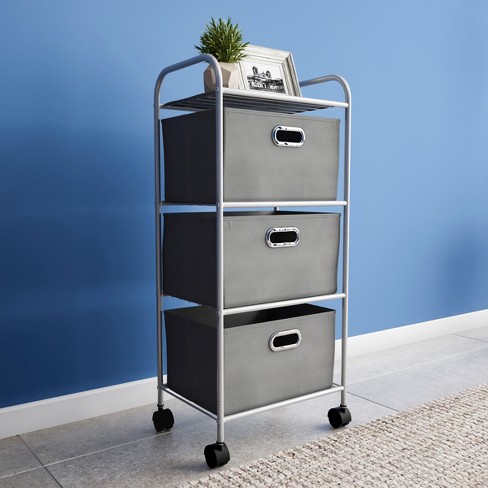 Rolling 3 Drawer Cart - Fabric Bin Storage Cart With Wheels And Metal Frame  – Closet Drawers For Clothes, Home, Or Office By Lavish Home (gray) : Target