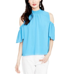 Rachel Roy Womens Smocked Knit Blouse, Blue, X-Small - 1 of 1
