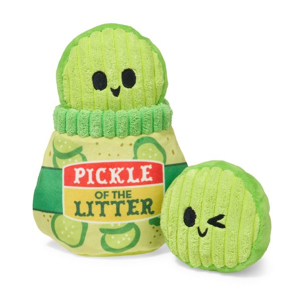 Juguete para perro BARK en forma de pepinillo - Pickle of the Litter: guarda premios, chirría, forma de comida de peluche, para razas pequeñas y medianas