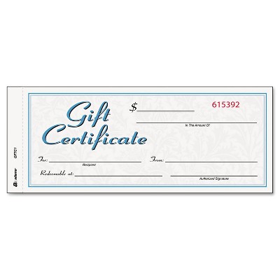 Adams Gift Certificates w/Envelopes 8 x 3 2/5 White/Canary 25/Book GFTC1