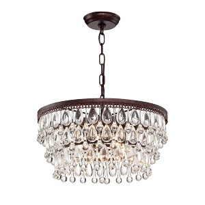 17.72" x 17.72" x 49.62" 4-Light Shuki Chandelier Brown - Warehouse Of Tiffany: Antique Copper, Multitier Glass Drops, ETL Listed - 1 of 3