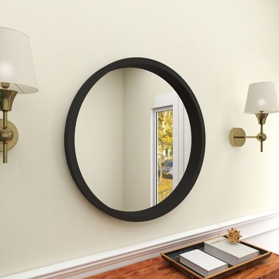 Elegant 32" Round Black Wood Framed Wall Mirror