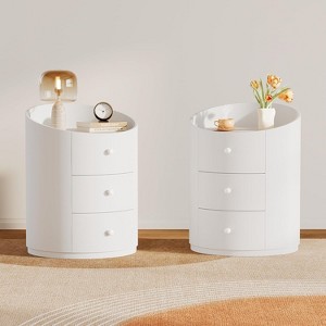 Lantine Round Nightstand, Modern Wood Bedside Table with 3 Drawers, Tall Cylinder Night Stand for Living Room, Bedroom, Fully Assembled, White - 1 of 4