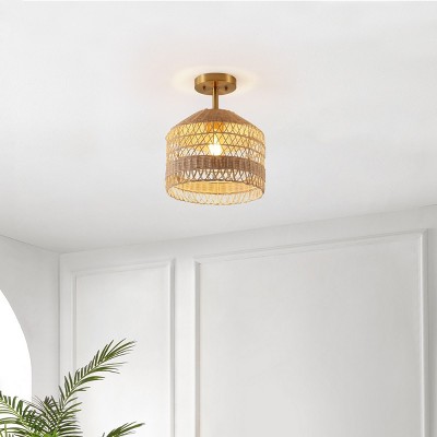 Noyuna 12" Natural Rattan and Gold Flush Mount Light