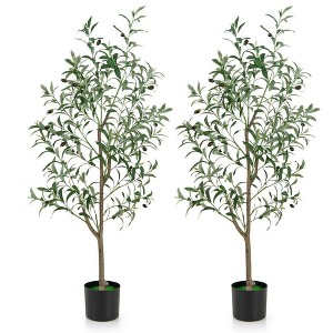 Resenkos Set of 2 Artificial Olive Trees, Realistic Fruiting Branches for Home Decor, Green/White - 1 of 4