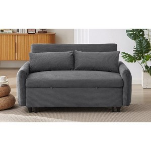 Okak Modern Pull-out Sofa Bed 57.48" Convertible Loveseat Sleeper Couch Futon with 2 Throw Pillows & USB Ports for Living Room, Dark Gray - 1 of 4