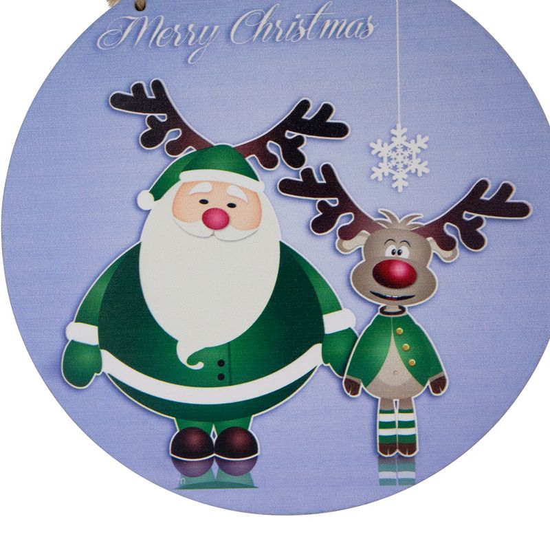 Northlight 8" Blue and Green Santa and Reindeer "Merry Christmas" Disc Ornament, 4 of 6