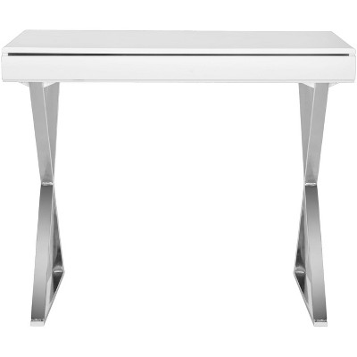 Elegant Transitional 39'' White Lacquered Home Office Desk with Drawer