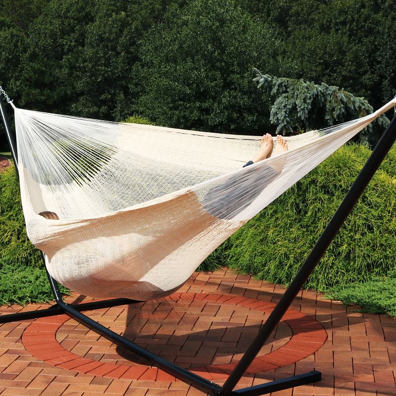 Sunnydaze Mayan Family Hammock Hand-Woven XXL Thick Cord with Stand - 400 lb Weight Capacity/15' Stand, 5 of 7