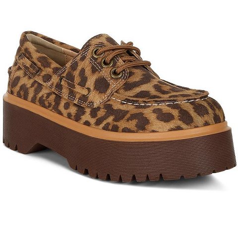 Женские туфли Rag & Co Womens Onglur Leopard Print Suede Oxford Loafers 7