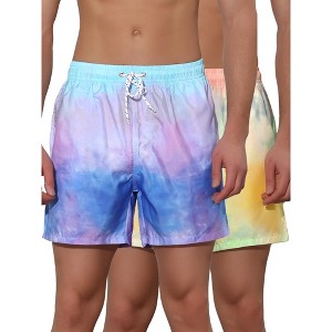 Lars Amadeus Men's Color Block Printed Elastic Waistband Vacation Swim Trunks 2 Pack - 1 of 4
