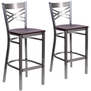 Emma and Oliver 2 Pack Clear Coated "X" Back Metal Restaurant Barstool - 1 of 4