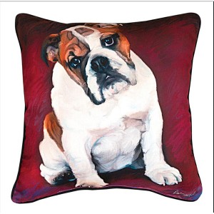 Puppy Print 18 Inch Decorative Pillow – Bulldog Baby Design by Manual Woodworkers and Weavers - 1 of 3