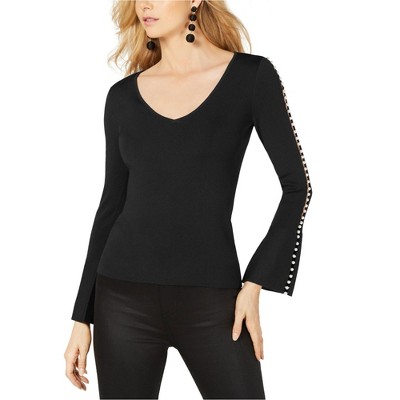 I.N.C International Concepts Womens Pearl Trim Pullover Blouse, Black, Medium