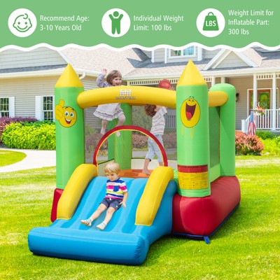 Multicolor Inflatable Bounce House with Slide and Basketball Hoop