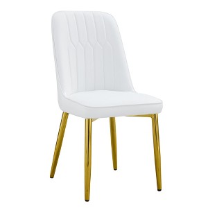Gulches White Gold Breathable PU Leather Modern Dining Chair Set of 2 with Sleek Backrest and Sturdy Metal Legs - 1 of 4