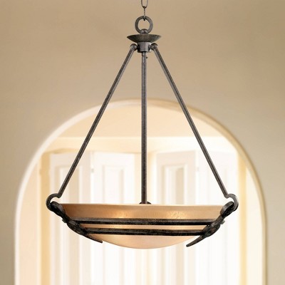 California Mission Old Bronze Bowl Pendant with India Scavo Glass