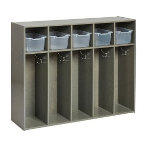 ECR4Kids Streamline 5-Section Coat Locker with Scoop Front Storage Bins, Toddler Size, Grey Wash - 1 of 4