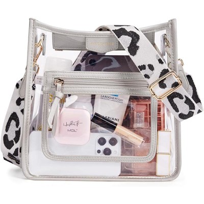Clear Crossbody Bags Stadium Approved Clear Purse for Concert Transparent Plastic Bag with Guitar Strap