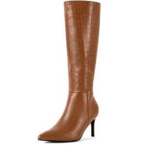 Perphy Women's Stone Pattern Pointy Toe Stiletto Heel Knee High Boots - 1 of 3
