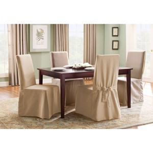 Duck Long Chair Slipcover Tan - Sure Fit: Cotton Duck, Stretch Fit, Indoor Use, Machine Washable - 1 of 4