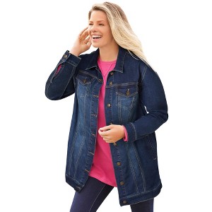 Woman Within Plus Size Long Stretch Denim Jean Jacket - 1 of 4