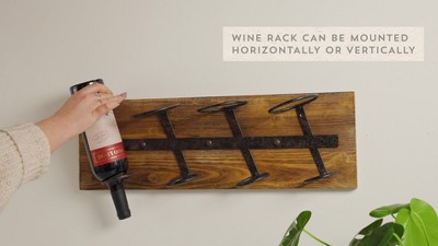 Rustic Natural Wood and Metal Wall Mounted Wine Rack