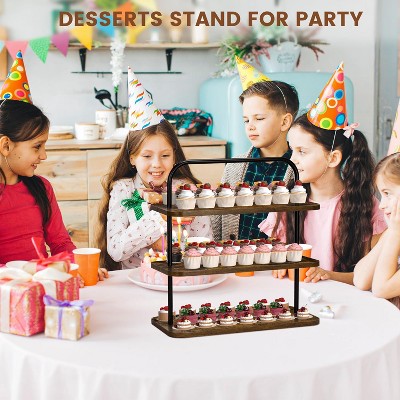 Hachikiko Rustic Wood 3-Tier Cupcake Stand with Handle - Holds 50 Cupcakes for Parties, Weddings, Birthdays