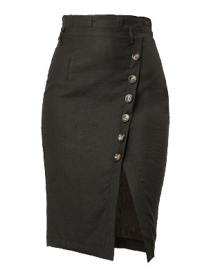 Allegra K Women's Vintage Button Decor Belted Split Front Knee Length ...