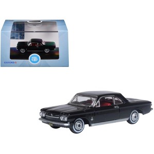 1963 Chevrolet Corvair Coupe Tuxedo Black with Red Interior  1/87 (HO) Scale Diecast Model Car by Oxford Diecast - 1 of 4