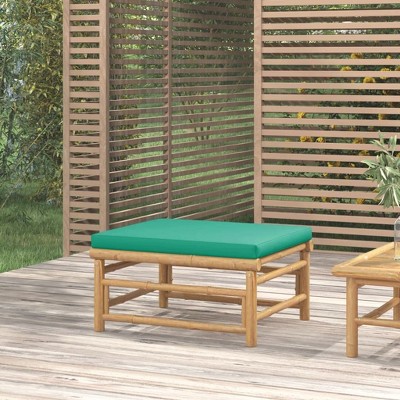 Green Cushioned Bamboo Patio Footstool, 25.6 in