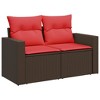 Patio Sofa with Cushions 2-Seater Brown Poly Rattan vidaXL - 2 of 4