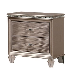 Royal Hampton 24 Inch Nightstand, 2 Drawers, Textured Drawer Panels, Gold Finish - 1 of 4