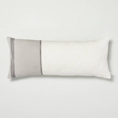 Labhanshi Extra Long Lumbar Pillow Cover (12 X 20 inches), Hand-Woven  Cotton, Grey-White Pillow Linen Cover