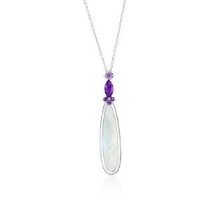 Simona Sterling Silver, Pear-Shaped MOP Necklace - Amethyst Gem - Purple - 18 Inch - 1 of 2