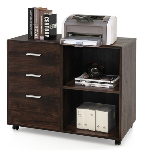 3-Drawer File Cabinet, Mobile Lateral Filing Cabinet with Lock