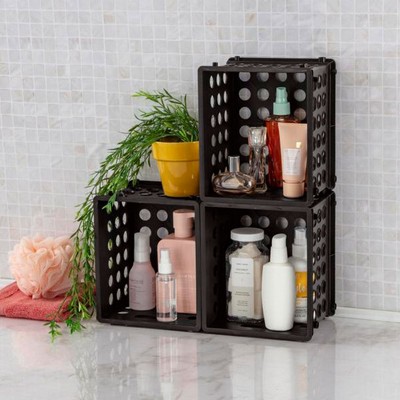 Sterilite Black Stackable Plastic Mini Storage Crate with Handles
