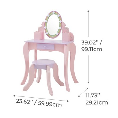Pink and Lavender Kids Vanity Set with LED Mirror and Stool