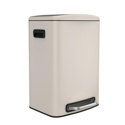 13 Gallon (50L) Kitchen Step Trash Can with Soft Close - Stainless Steel Rectangular Bin + 30 Garbage Bags, White (As Shown)