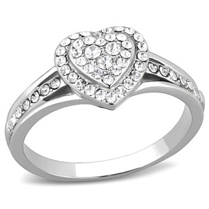 Slickblue Women’s Stainless Steel Ring, Pave Crystal, High Polished Heart Design, Clear, Sizes 5-10 - 1 of 4
