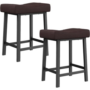 Set of 2 24" Counter Height Bar Stools, Upholstered PU Leather Curved Saddle Seats with Metal Frame and Footrest - 1 of 4