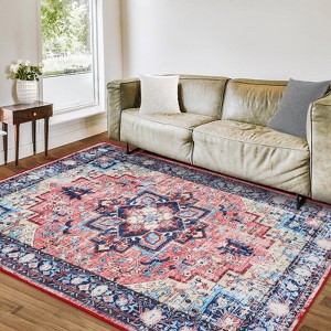 Vintage Print Washable Area Rug, 9x12 ft Easy-Cleaning Washable Floral Print Rug - 1 of 4