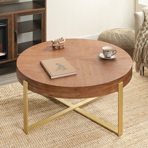 NicBex 31.5" Retro Round Table with Carved Pine Wood Top&Steel Crisscross Legs,Stylisg Accent End Table Center Table for Living Room,220lbs Max - 1 of 4