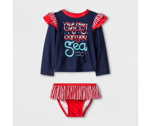 Baby Girl' Long Sleeve 'Oh Say Can You Sea'  Guard Set - Cat & Jack&#153; Navy 9M